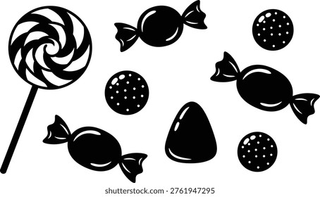 A collection of assorted candies and a lollipop