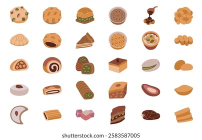 A collection of assorted Middle Eastern dessert icons.