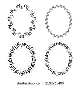 collection of assorted oval shaped black frames made of plants on white isolated background