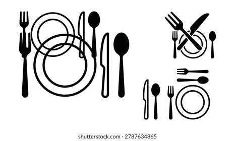 Collection of assorted restaurant table setting silhouettes with silhouettes utensils restaurant