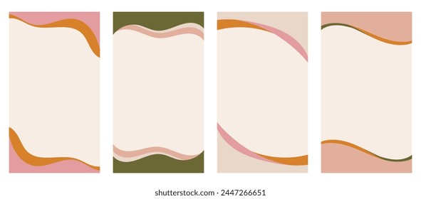 Colección de Formas variadas adecuadas para encabezados y pies de página en artículos de Vertical, sitio promocional. Elemento de borde ornamental para diseño creativo en estilo plano de Vector. Paleta de colores Boho terroso.