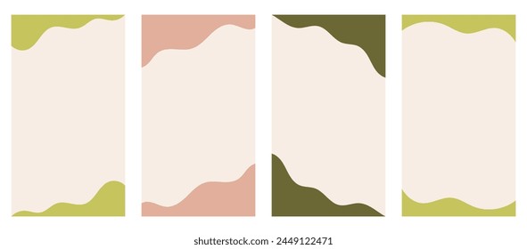 Collection of assorted shapes suitable for headers and footers on vertical stories, promo site. Decorative frame element for imaginative design in vector flat style. Bohemian natural color scheme.