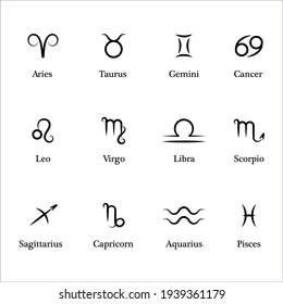 Collection Of Astrological Signs. Astrological Collection Constellation Horoscopes, Zodiac Symbol Set For Astrological Horoscope.