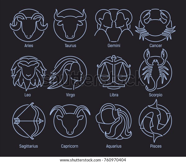 Collection Astrological Symbols Placed Inside Round Stock Vector ...