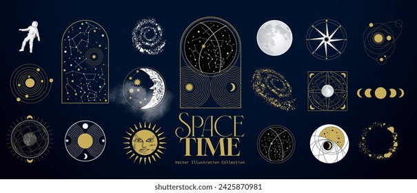 A collection of astrology and astronomy space spiritual star signs and objects. Vector illustration