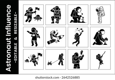 Collection Of Astronaut Silhouettes Vector Graphics Astronauts In Various Activities Astronaut Vector Set