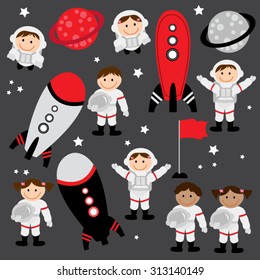 Collection of Astronauts, Rocket Ship and Planets