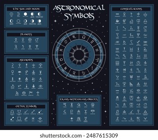 collection of astronomical symbols on dark background