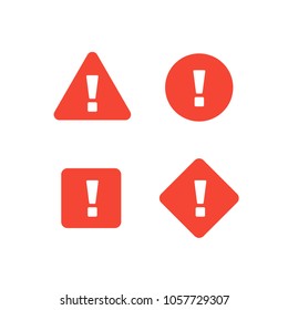 Collection Of Attention Signs Isolated On White Background. Shapes (triangle, Square, Circle, Rhombus) With Exclamation Point. Design With Attention Icon For Banner, Posteror Signboard. Danger Warning