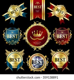 collection of attractive golden labels design set