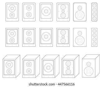 collection of audio speaker vector. surround system symbol. loudspeaker icons. outlines Woofer.