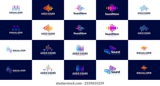collection of audio visual logos, modern technology, monitoring, graphic design vector.