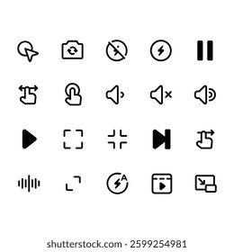 A collection of audio-related icons for multimedia interfaces.