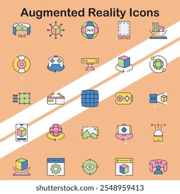 Collection of augmented reality icons illustrating immersive technologies and applications perfect for tech designs.