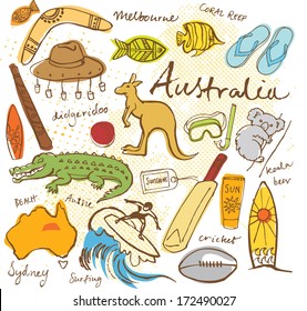 Collection of Australia doodle vector illustrations