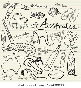 Collection of Australia doodle vector illustrations