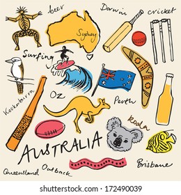 Collection of Australia doodle vector illustrations