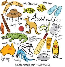 Collection of Australia doodle vector illustrations