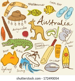 Collection of Australia doodle vector illustrations