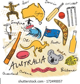 Collection of Australia doodle vector illustrations