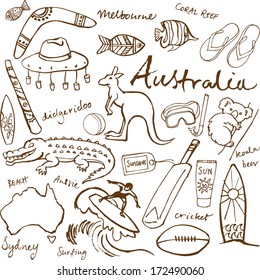 Collection of Australia doodle vector illustrations