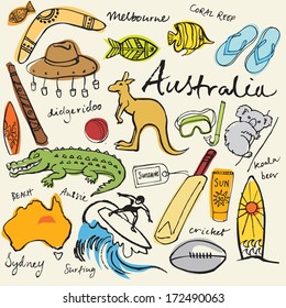 Collection of Australia doodle vector illustrations