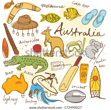 Collection of Australia doodle vector illustrations