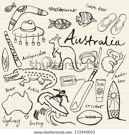 Collection of Australia doodle vector illustrations
