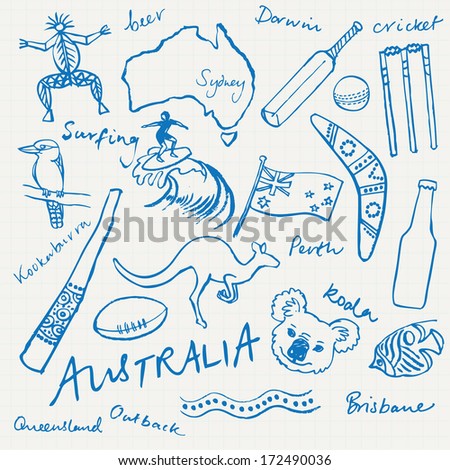 Collection of Australia doodle vector illustrations