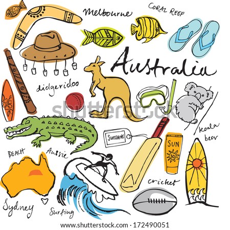 Collection of Australia doodle vector illustrations