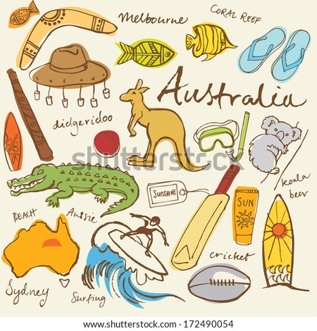 Collection of Australia doodle vector illustrations