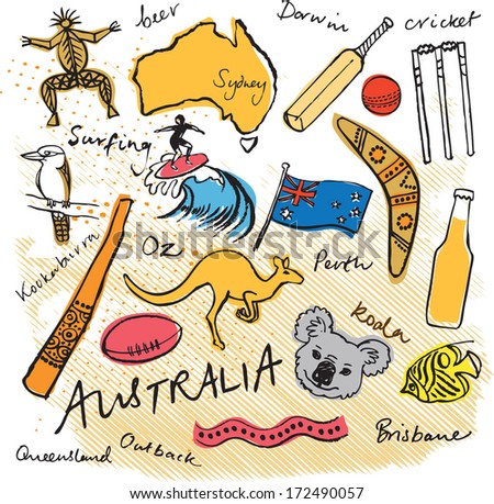 Collection of Australia doodle vector illustrations