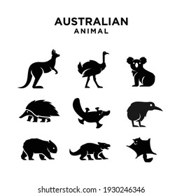 colección Diseño del logotipo de silueta de animales negros australianos