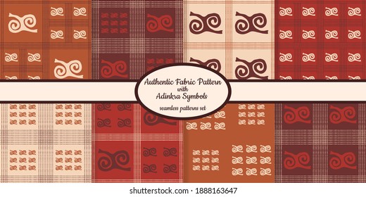 Collection of authentic fabric patterns with african adinkra symbols designed for web, fabric, paper and all prints 