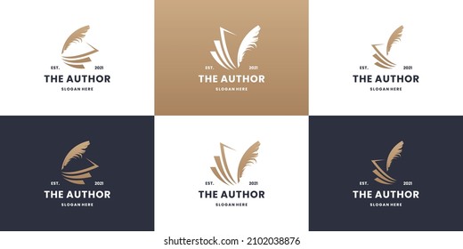 collection of author logo design. book story logo template with feather and abstract book