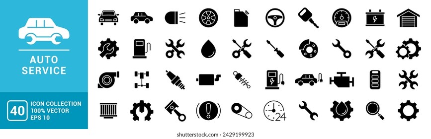 Collection of auto service icons, machine, garage, workshop, vehicle, car, vector icons editable and resizable EPS 10.