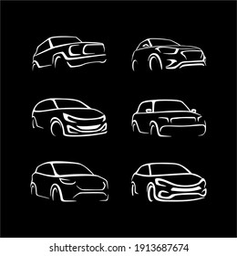 Collection of Automotive car logo design with concept sports vehicle icon 
silhouette on black background. Vector illustration.