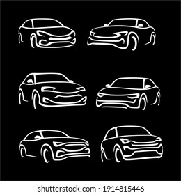 Collection of Automotive car logo design with concept sports vehicle icon 
silhouette on black background. Vector illustration.
