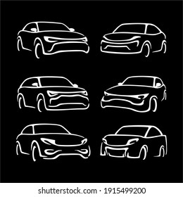 Collection of Automotive car logo design with concept sports vehicle icon 
silhouette on black background. Vector illustration.