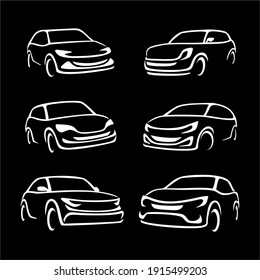 Collection of Automotive car logo design with concept sports vehicle icon 
silhouette on black background. Vector illustration.