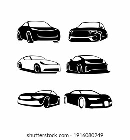 Collection of Automotive car logo design with concept sports vehicle icon 
silhouette on black background. Vector illustration.