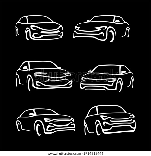 Collection of Automotive car logo design\
with concept sports vehicle icon \
silhouette on black background.\
Vector\
illustration.