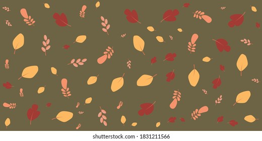 Collection of autumn background set with leaves, maple, acorn, frame. Editable seamless doodle pattern vector illustration for birthday invitation, postcard and website banner