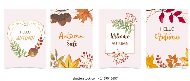Collection of autumn background set with leaves,maple,acorn,frame.Editable vector illustration for birthday invitation,postcard and website banner