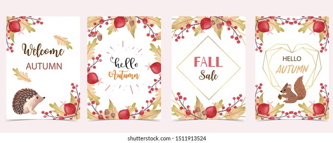 Collection of autumn background set with leaves,maple,acorn,frame.Editable vector illustration for birthday invitation,postcard and website banner