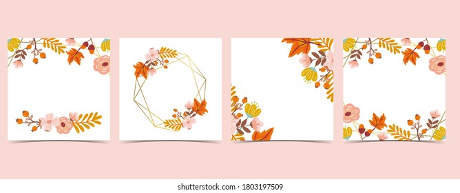 Collection of autumn background set with leaves,maple,frame.Editable vector illustration for birthday invitation,postcard and website banner