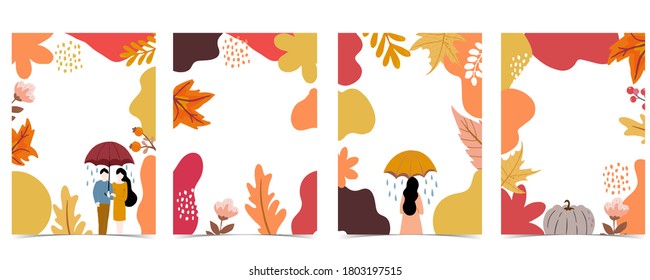 Colección de fondo de otoño con hojas, arce, frame.Ilustración vectorial editable para la invitación de cumpleaños, postal y banner del sitio web