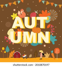 Collection of autumn background set with part,firework