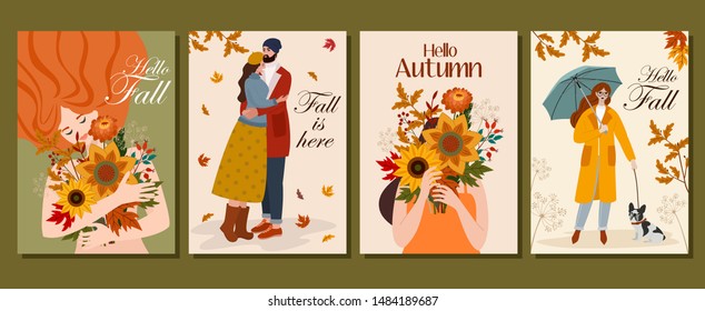 Collection of autumn cards. Vector illustration. Beautiful template. Can be used for banner, poster, card, postcard and print.