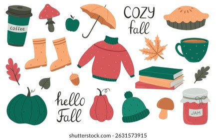 Collection of autumn elements. Vector illustration